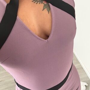 Sleeveless Mauve Bodycon Dress with Black Trim